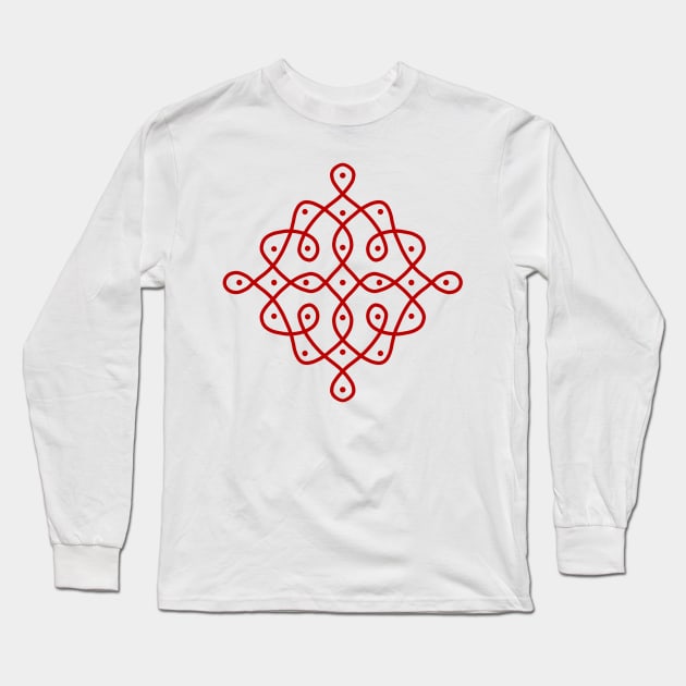 Dot Kolam, Red transparent Kolam, Muggu, rangoli Long Sleeve T-Shirt by HariniArts